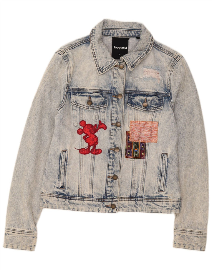 Desigual Veste en jean graphique Mickey Mouse pour femme UK 10 Small Bleu Coton