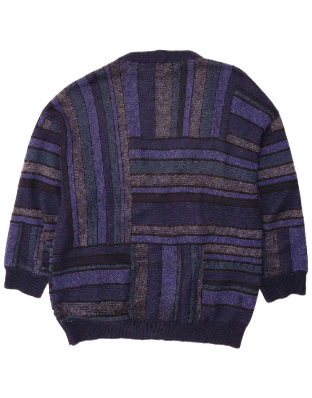 Bizzarro Cardigan Homme Pull XL Bleu Marine Rayé Laine