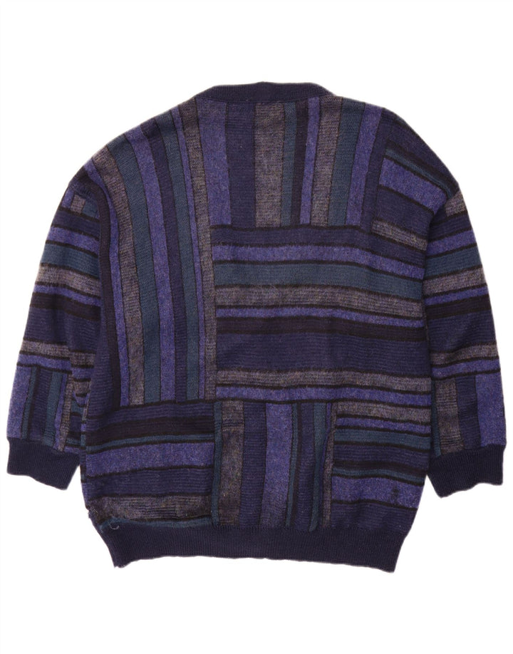 Bizzarro Cardigan Homme Pull XL Bleu Marine Rayé Laine