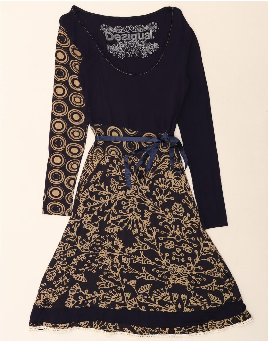 DESIGUAL Robe trapèze graphique pour femme UK 12 Bleu marine moyen floral