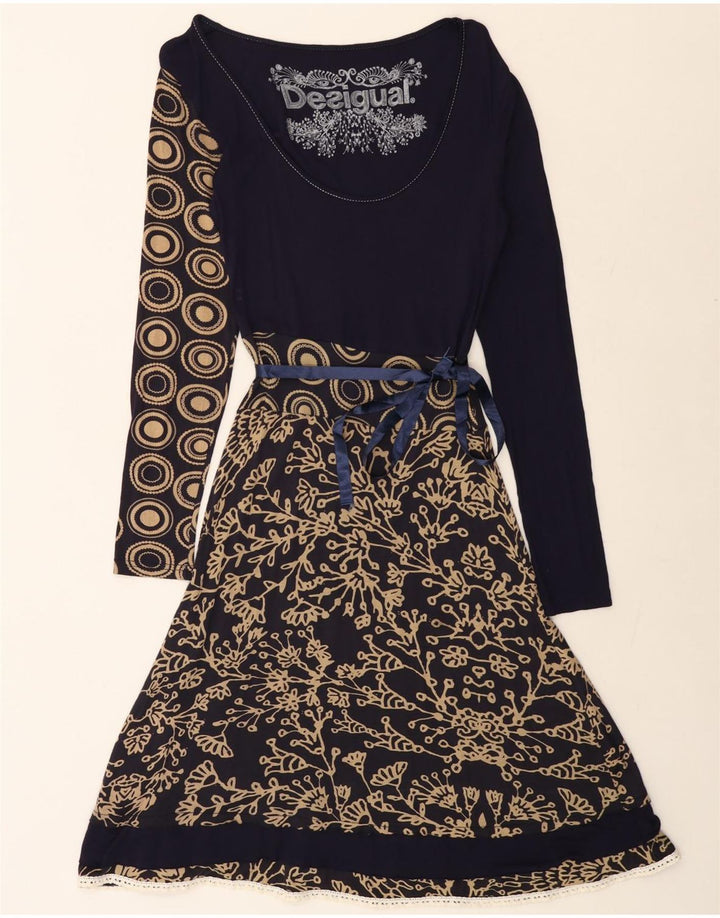 DESIGUAL Robe trapèze graphique pour femme UK 12 Bleu marine moyen floral