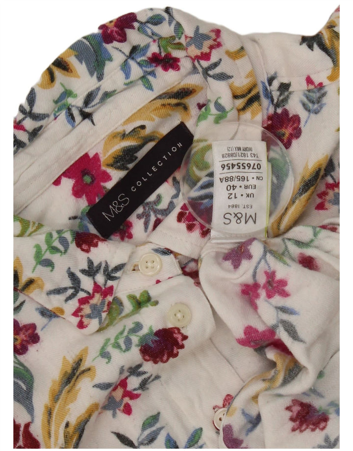 Marks & Spencer Chemise Femme UK 12 Medium Blanc Floral Viscose