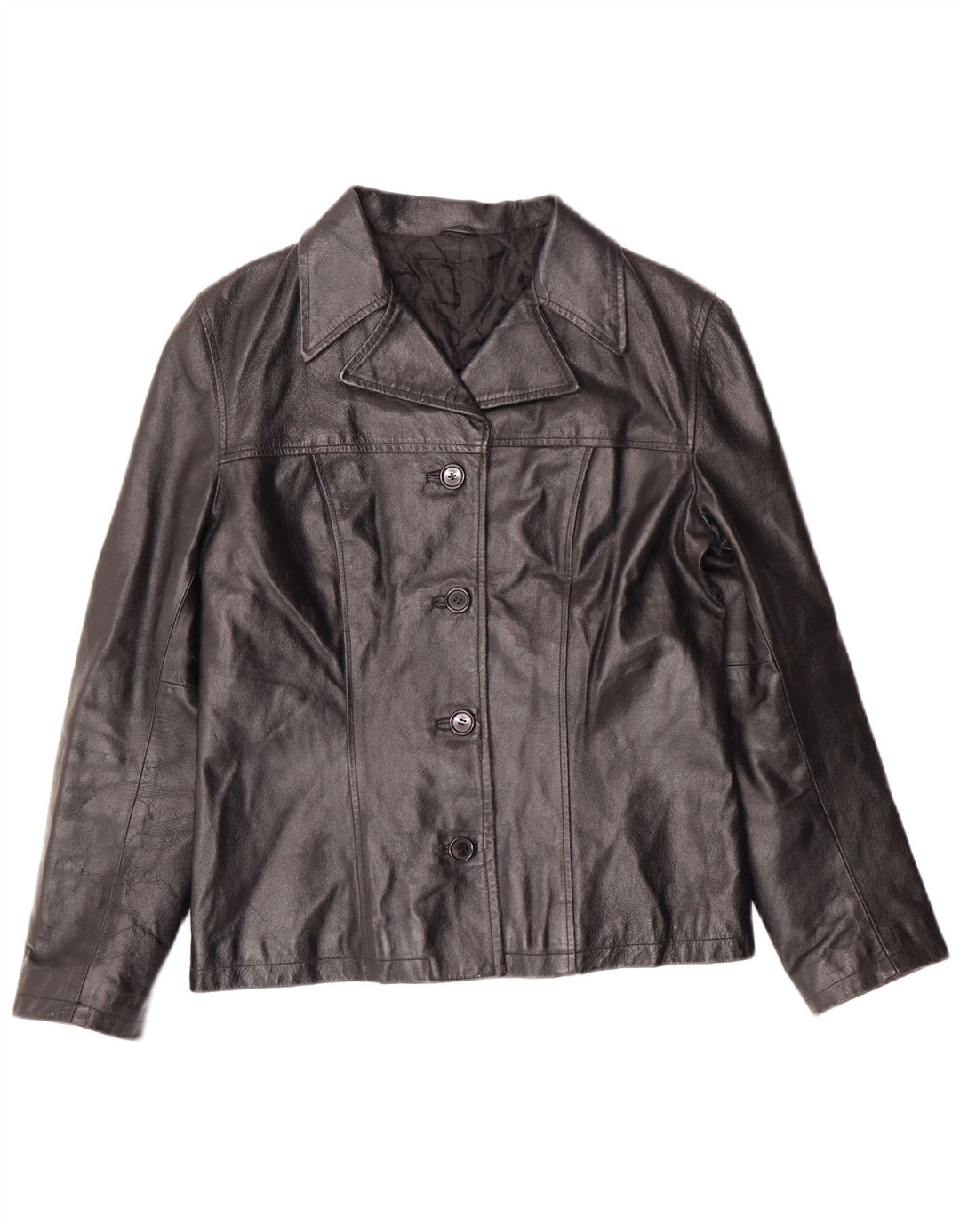 veste en cuir femme vintage UK 12 Moyen Noir Cuir Classique