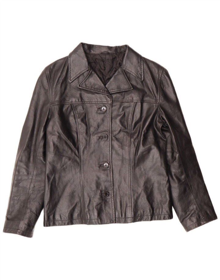 veste en cuir femme vintage UK 12 Moyen Noir Cuir Classique