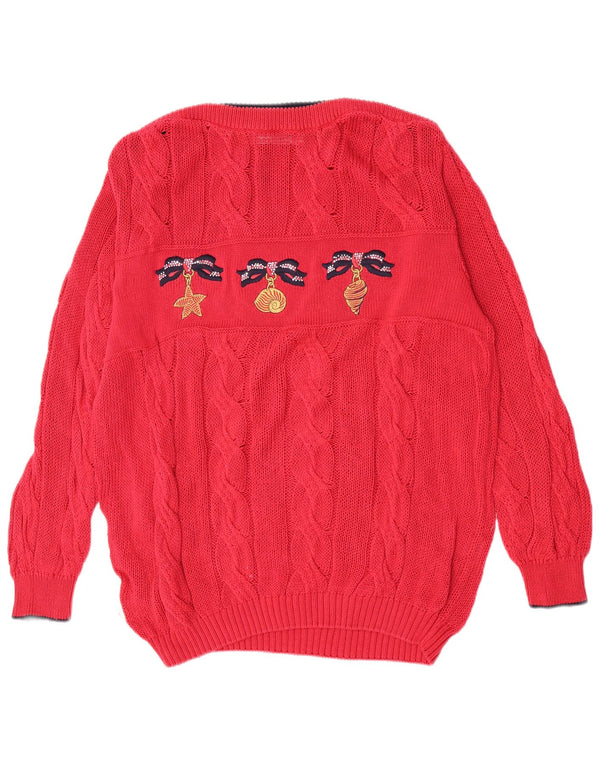 St. Germain Womens Graphic Boat Neck Jumper Sweater IT 46 Large Red Classic
