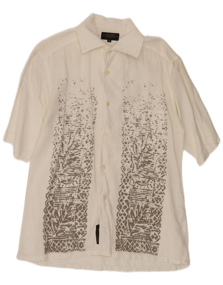 Chemise à manches courtes homme Islande lin géométrique blanc moyen