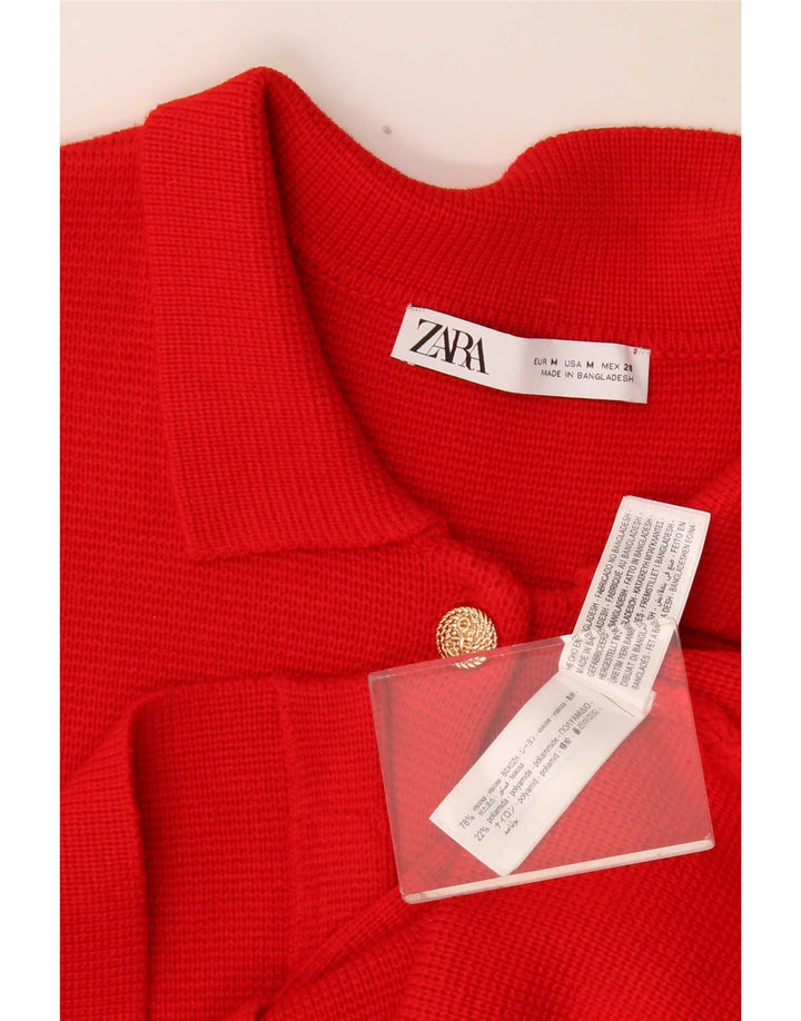 Zara Cardigan Femme Pull UK 14 Viscose Rouge Moyen