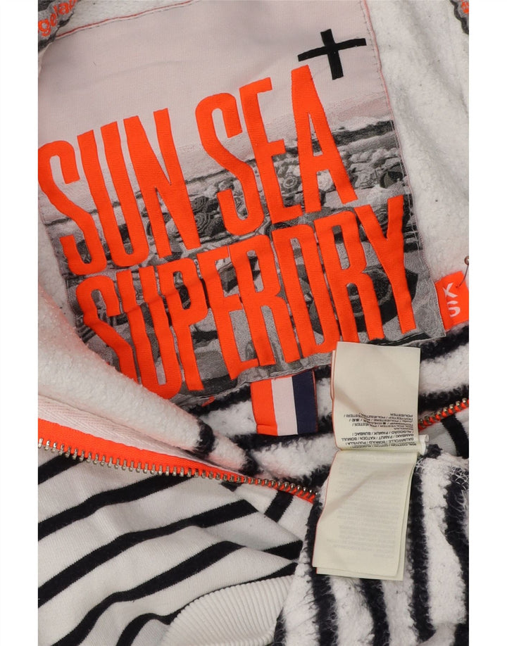 SUPERDRY Pull à capuche zippé pour femme UK 6 XS Coton rayé blanc
