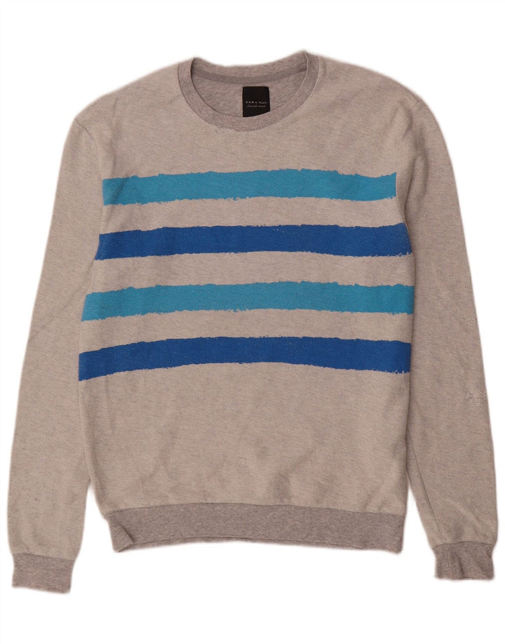 Zara Pull Sweat Homme Gris Moyen Rayé