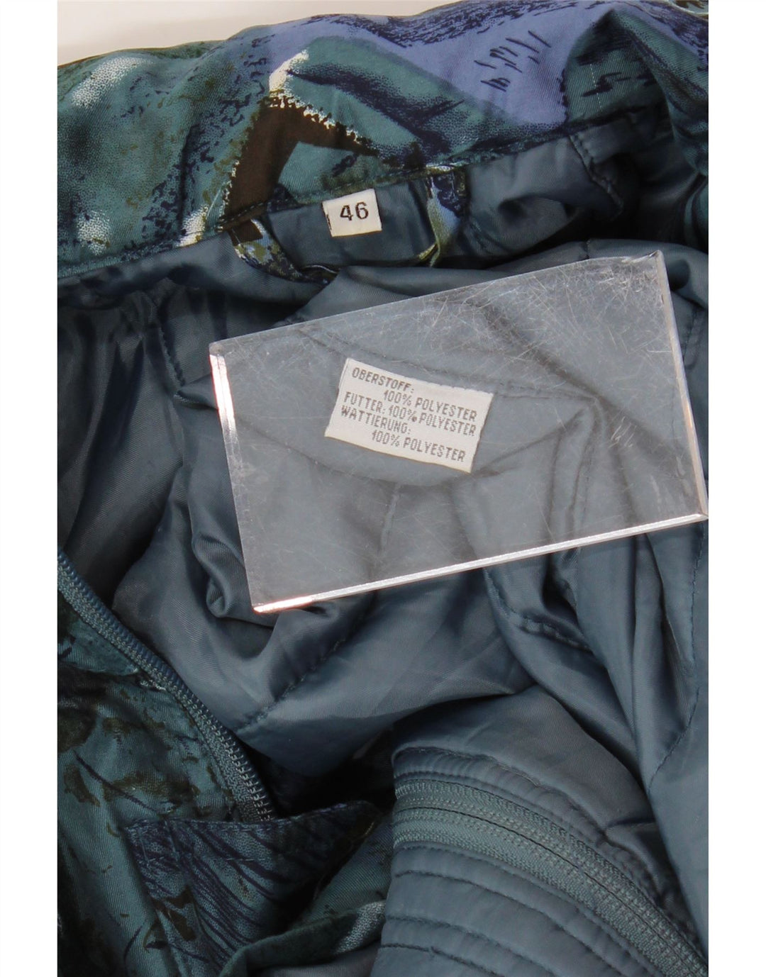 VINTAGE Femmes Motif Abstrait Manteau Coupe-Vent Surdimensionné EU 44 XL Bleu