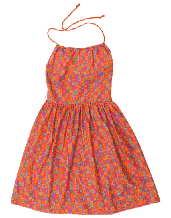 Vintage Womens Halter Dress UK 8 Small Orange Geometric