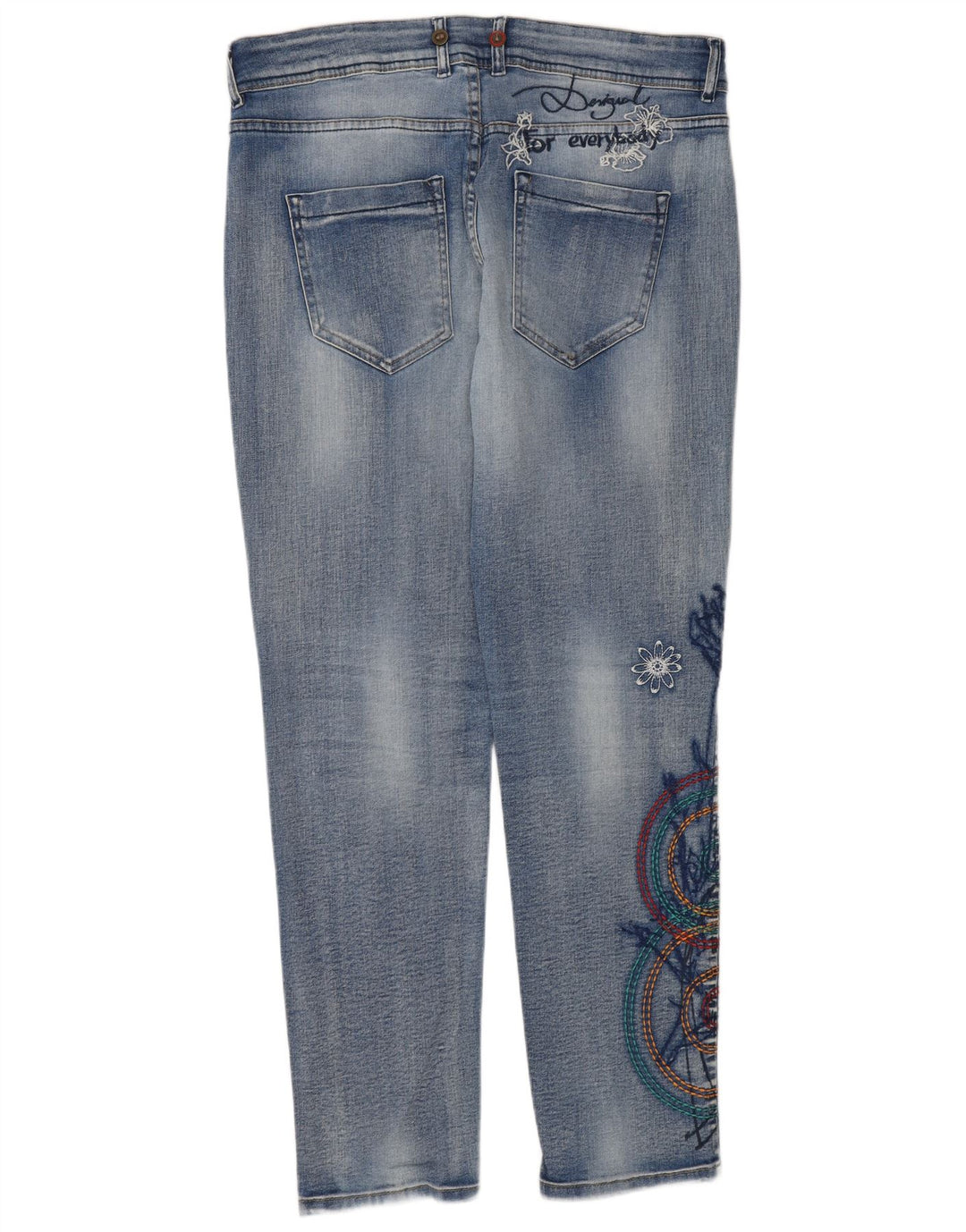 Desigual Jean Slim Graphique Femme W32 L30 Bleu Floral