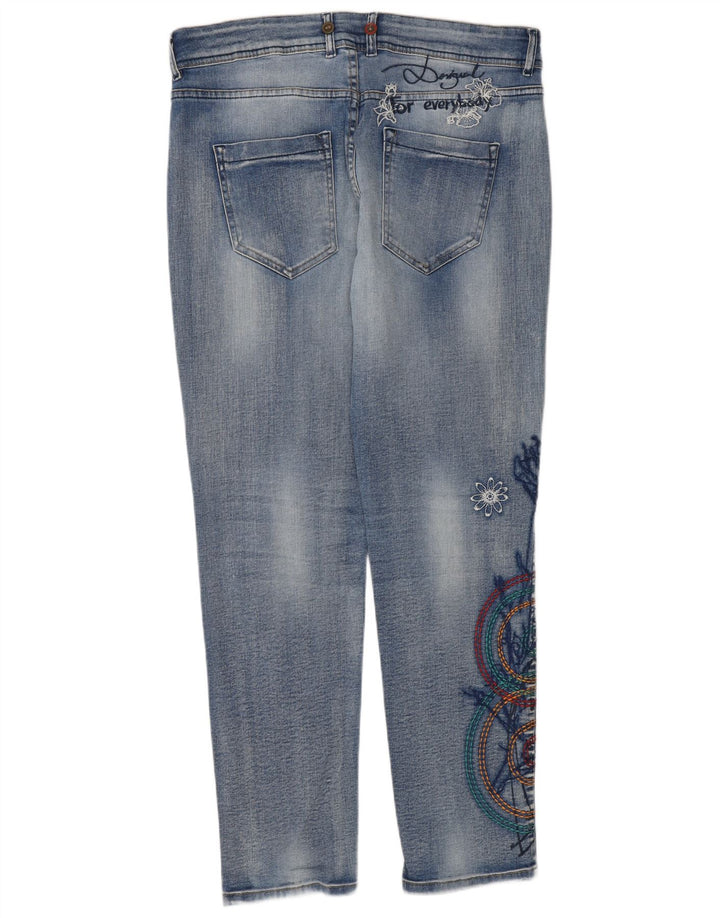 Desigual Jean Slim Graphique Femme W32 L30 Bleu Floral