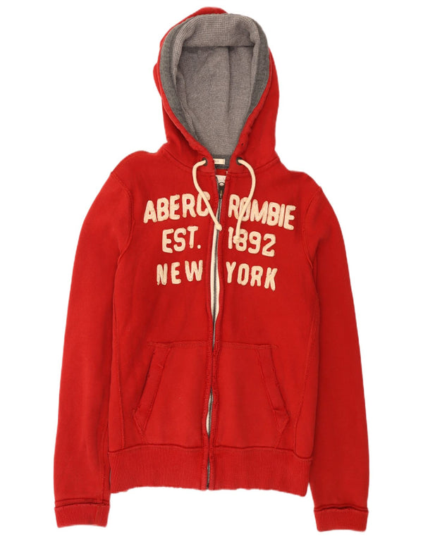Abercrombie & Fitch Pull à capuche zippé graphique pour homme en coton rouge moyen