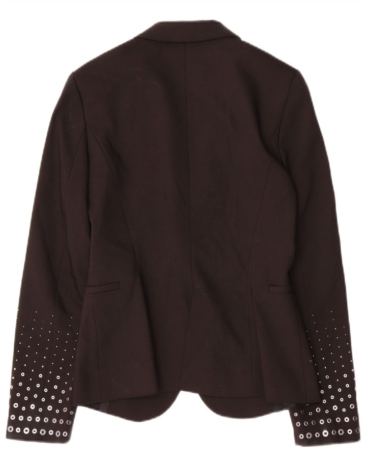 ZARA Femme 1 Bouton Blazer Veste UK 10 Petit Noir Polyester
