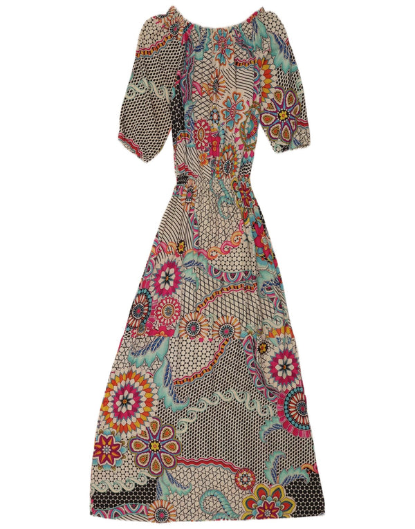 Desigual Robe longue à manches 3/4 pour femme EU 40 Medium Multicolore Floral