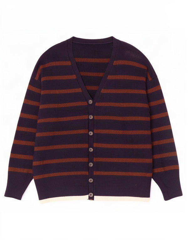 Zara Womens Longline Cardigan Sweater UK 10 Petit Bleu Marine Rayé