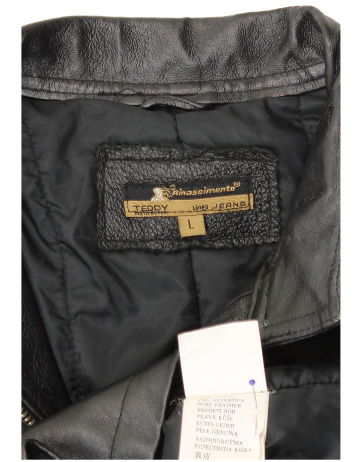 veste en cuir femme vintage UK 16 Grand cuir noir