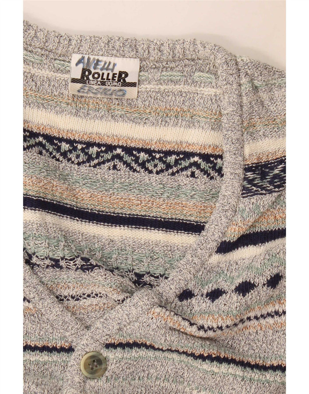 vintage Mens Cardigan sans manches Pull Moyen Gris Rayé Lin