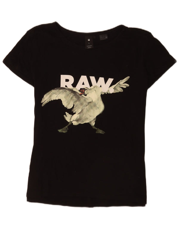 G-Star Femmes Regular Graphic T-Shirt Top UK 14 Large Noir Coton