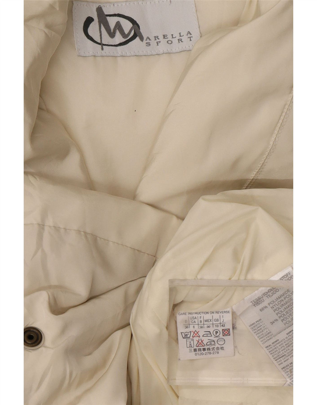 MARELLA Veste matelassée surdimensionnée pour femme UK 10 Small Off White Polyamide