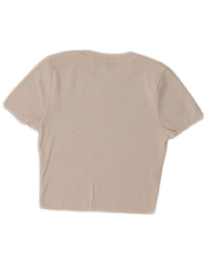 Zara Womens Crop T-Shirt Top UK 12 Moyen Blanc