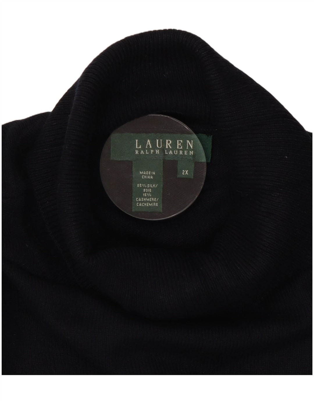 RALPH LAUREN Pull col roulé pour femme UK 20 2XL Bleu marine en soie
