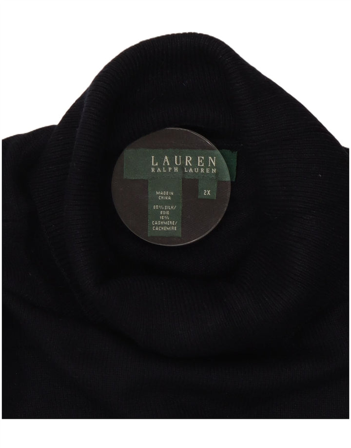 RALPH LAUREN Pull col roulé pour femme UK 20 2XL Bleu marine en soie