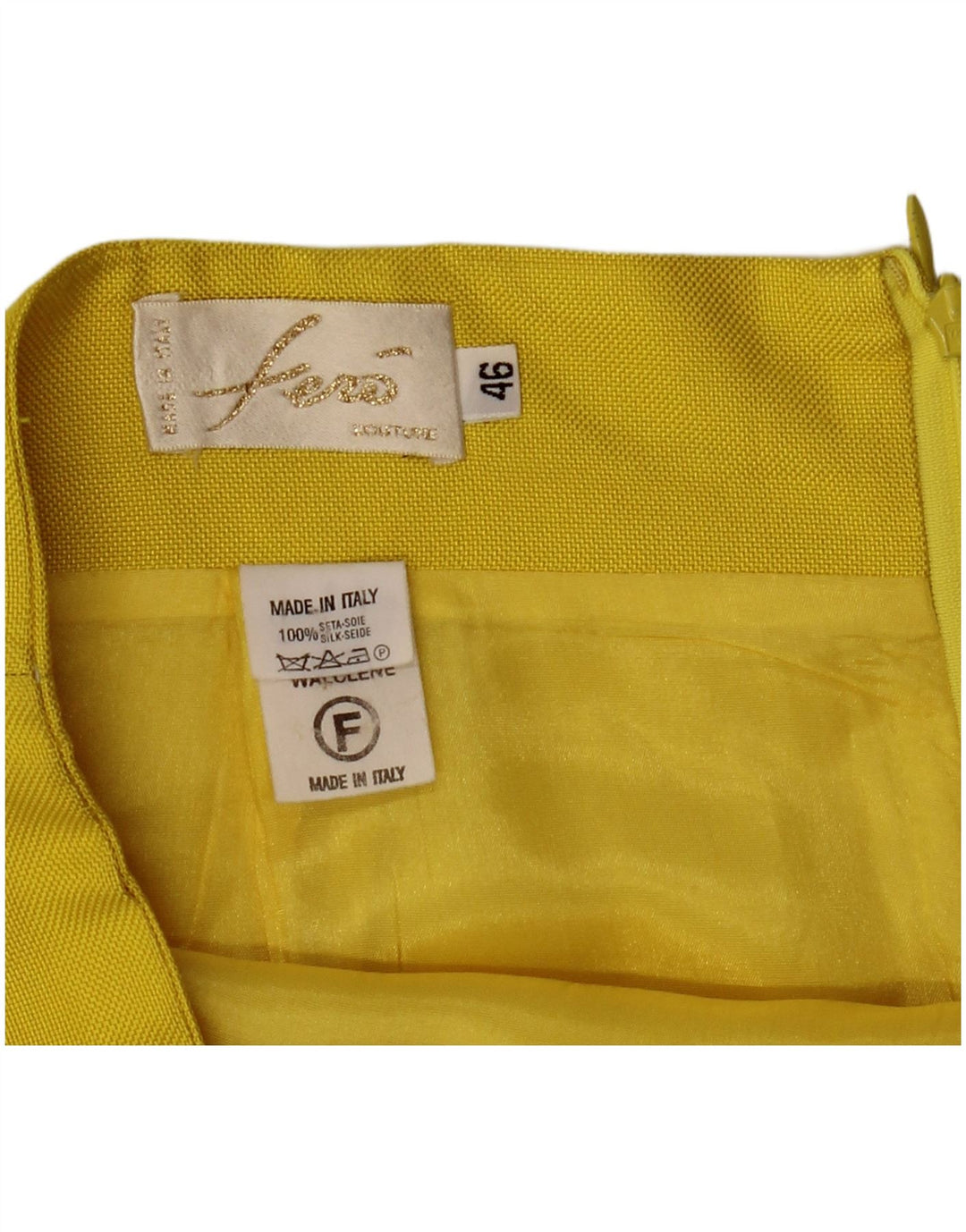 vintage Womens 4 Bouton 2 Pièces Jupe Set IT 46 Large W32 Soie Jaune