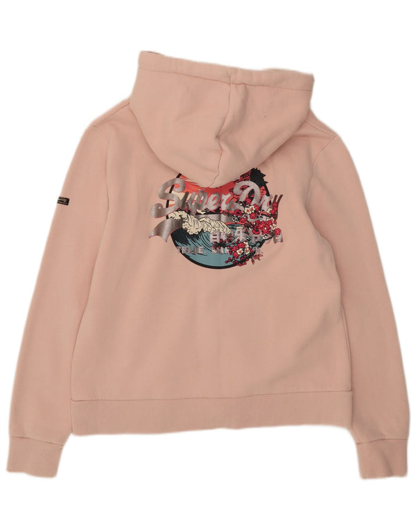 Superdry Pull à capuche zippé graphique pour femme UK 14 Grand coton rose