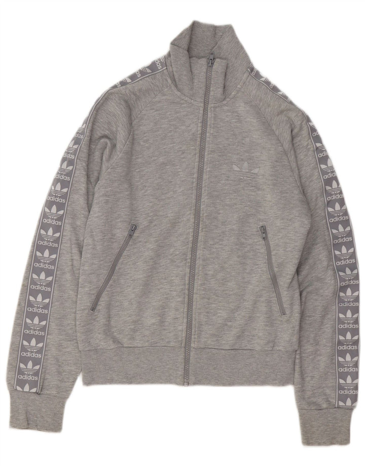 ADIDAS Veste de survêtement graphique surdimensionnée pour femmes UK 6 XS Gris Coton