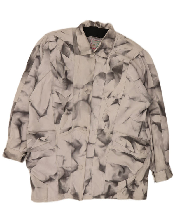 VINTAGE Femmes Loose Fit Manteau en cuir UK 20 2XL Gris Géométrique