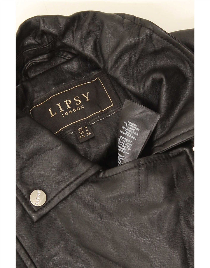 Lipsy Veste de motard en similicuir pour femme UK 8 Small Noir Polyester