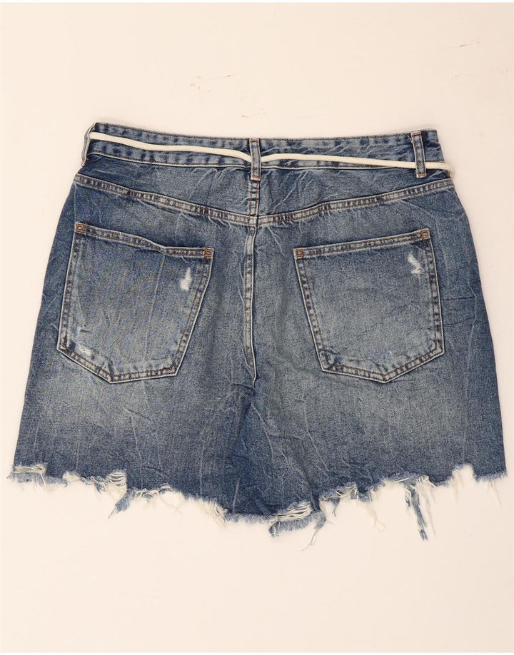 Zara Short en jean vieilli pour femme EU 42 Large W32 Bleu Coton