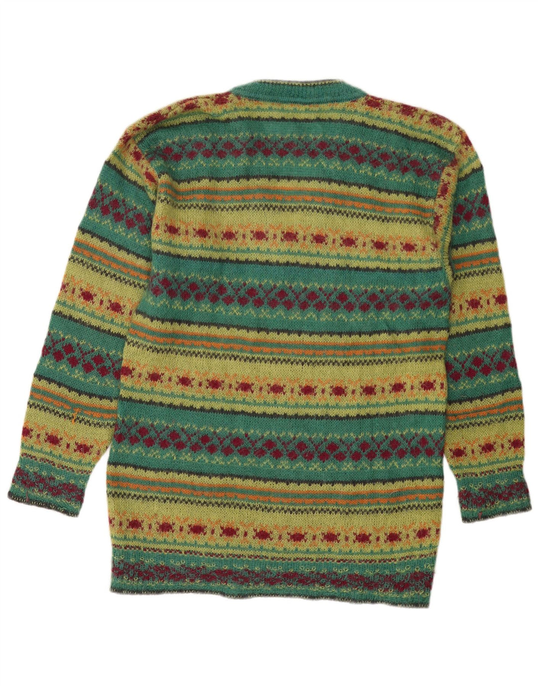 PIU VERONA Pull col en V pour femme UK 14 Vert moyen Fair Isle