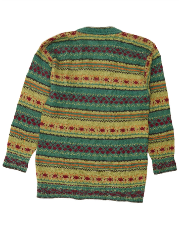 PIU VERONA Pull col en V pour femme UK 14 Vert moyen Fair Isle