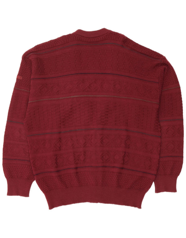Marz Cardigan Homme Pull EU 52 Large Bordeaux Rayé Laine Vierge