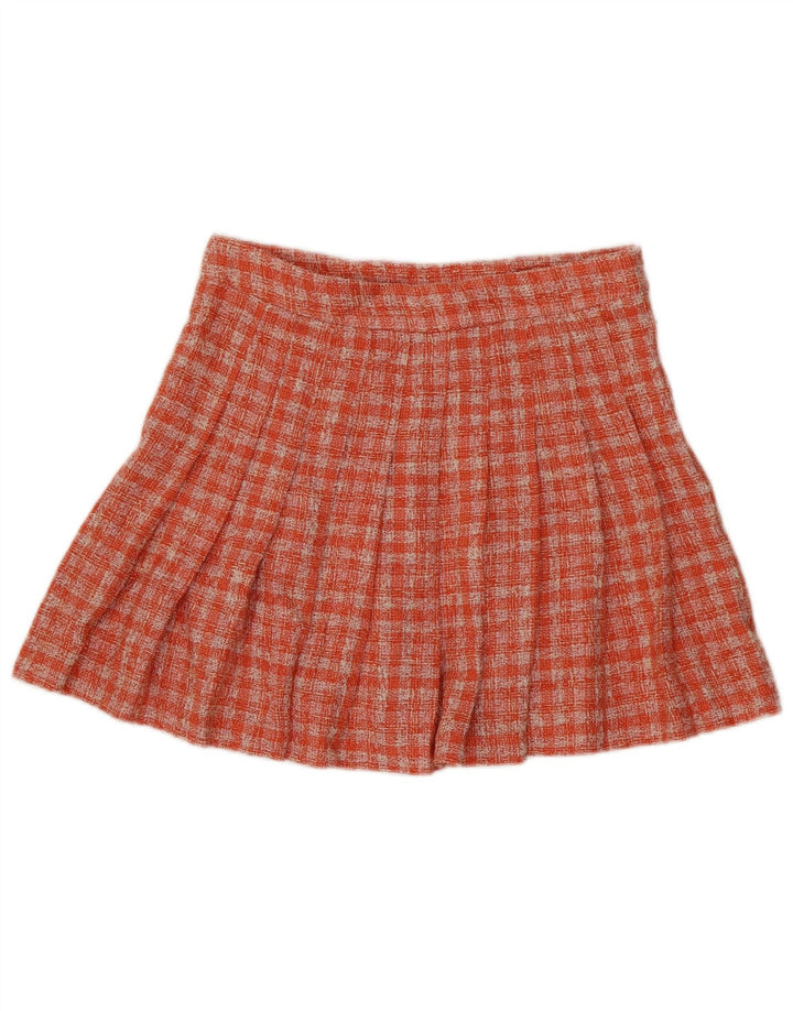 Zara Femme Mini Jupe Plissée Moyen W28 Orange Check Polyester