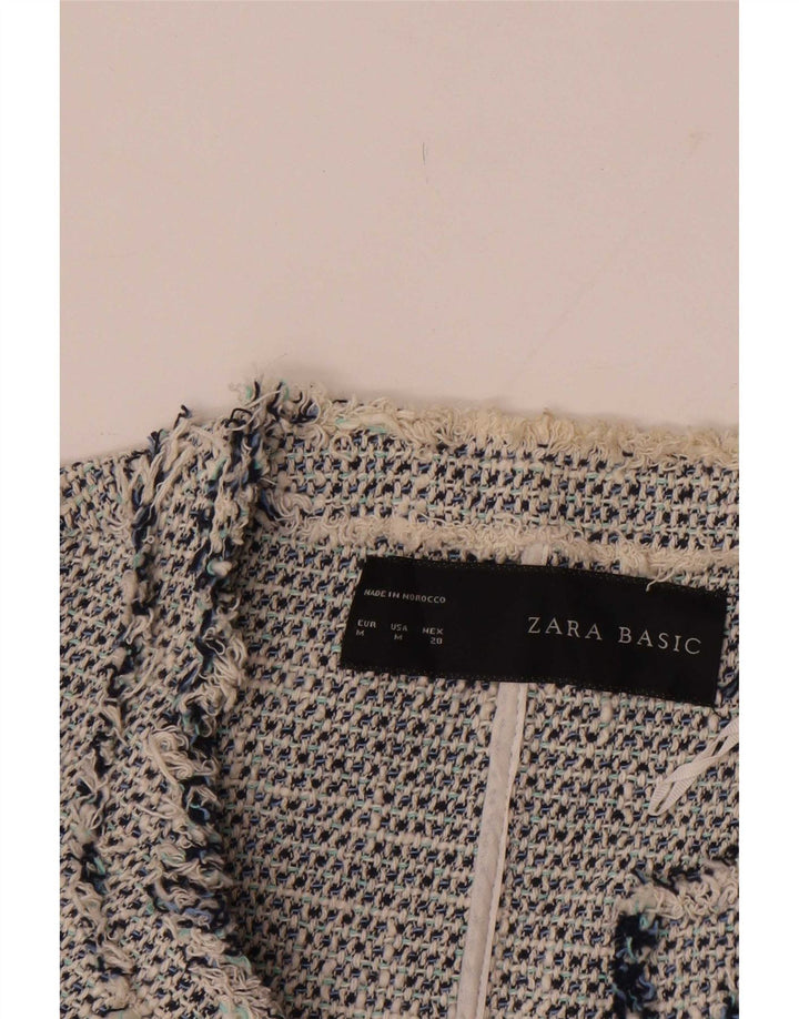 Zara Veste Blazer Femme UK 12 Coton Gris Moyen