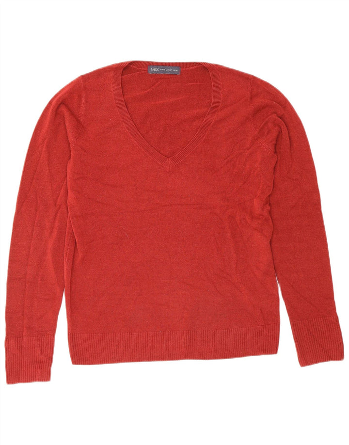 MARKS & SPENCER Pull col en V pour femme UK 10 Petit Rouge Polyacrylique
