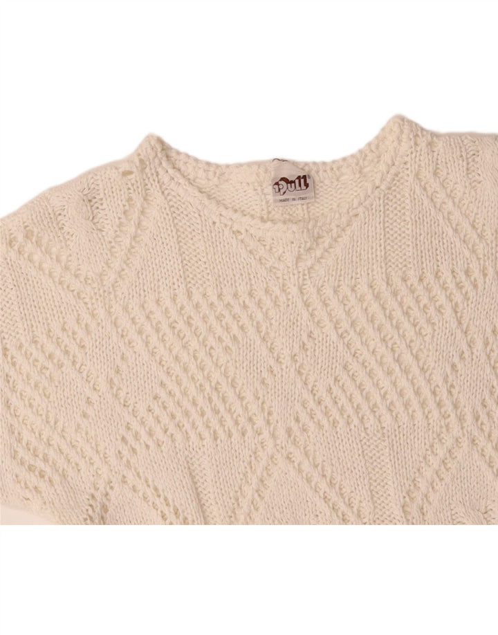 VINTAGE Womens Crop Crew Neck Jumper Sweater UK 14 Medium White Vintage Vintage and Second-Hand Vintage from Messina Hembry 