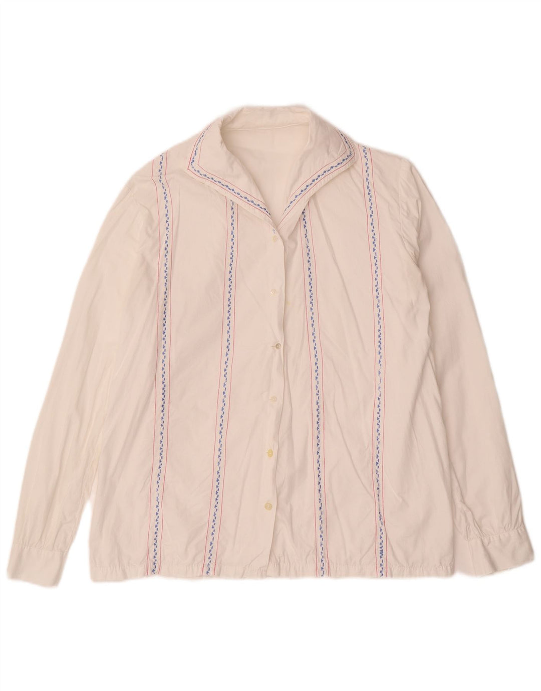 VINTAGE Chemisier Chemise Femme UK 16 Grand Rayé Blanc