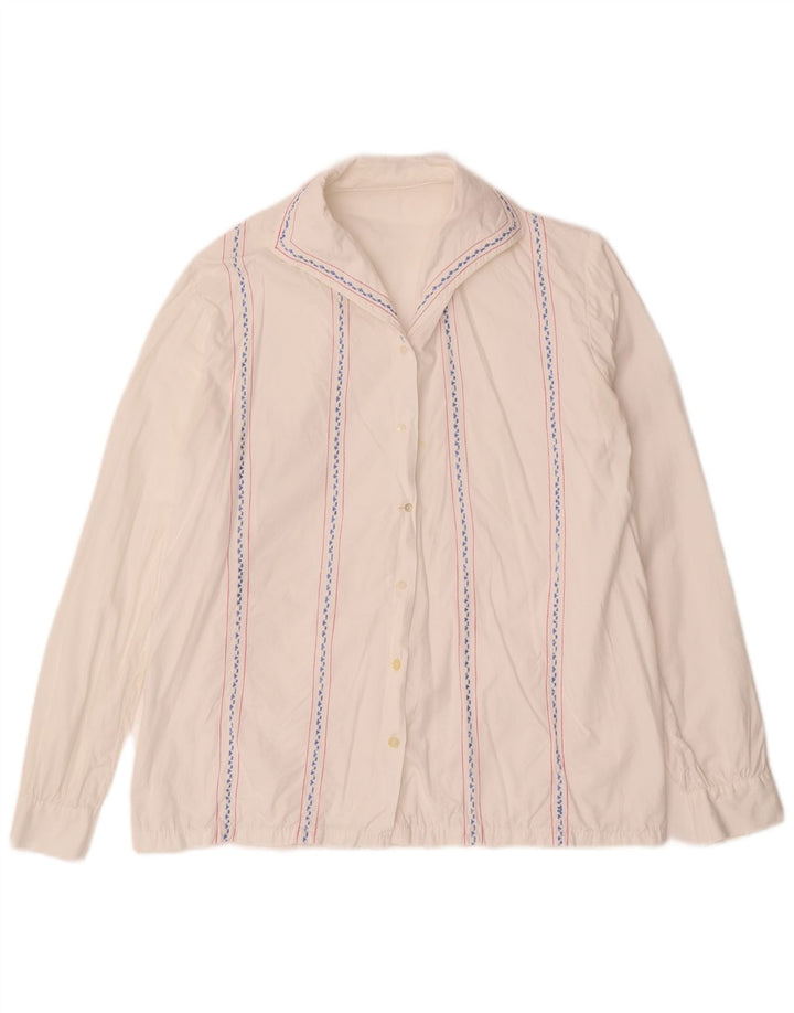 VINTAGE Chemisier Chemise Femme UK 16 Grand Rayé Blanc