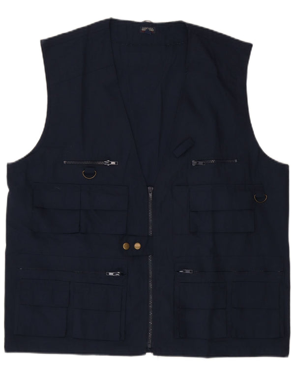 vintage Mens Utility Gilet UK 42 XL Bleu Marine Polyester