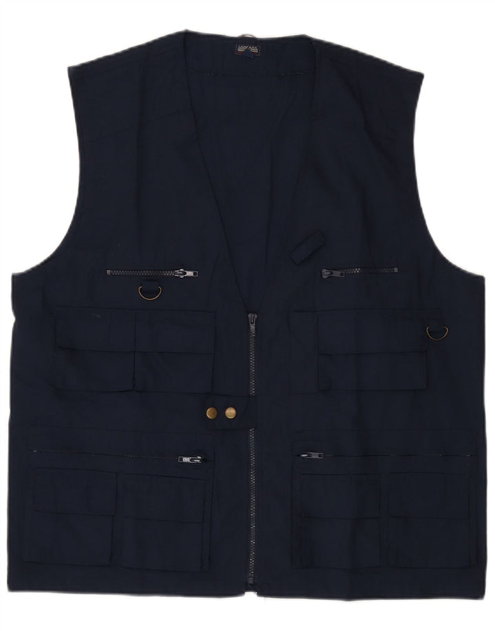 vintage Mens Utility Gilet UK 42 XL Bleu Marine Polyester