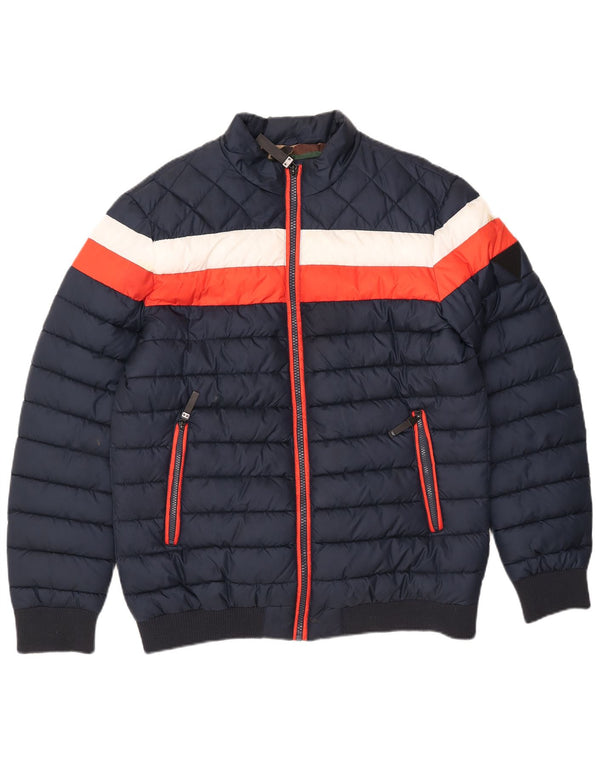 Guess Veste matelassée pour homme UK 42 XL Bleu marine Colorblock Polyester