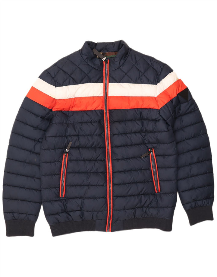 Guess Veste matelassée pour homme UK 42 XL Bleu marine Colorblock Polyester
