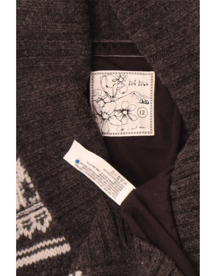 Fat Face Cardigan pour femme en laine d'agneau Gris moyen Fair Isle