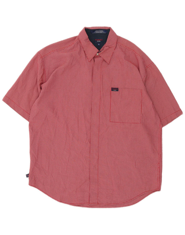 Tommy Hilfiger Chemise à manches courtes pour hommes XL Rouge Vichy Polyester