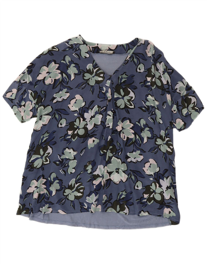 Max Mara Womens Weekend Blouse Top UK 18 XL Bleu Marine Soie Florale